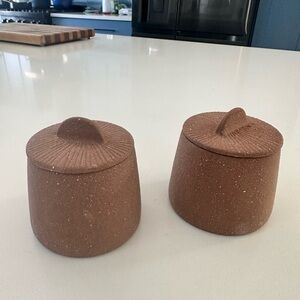 Citrine Speckled Terracotta Lidded Jar - Rustic Brown Set